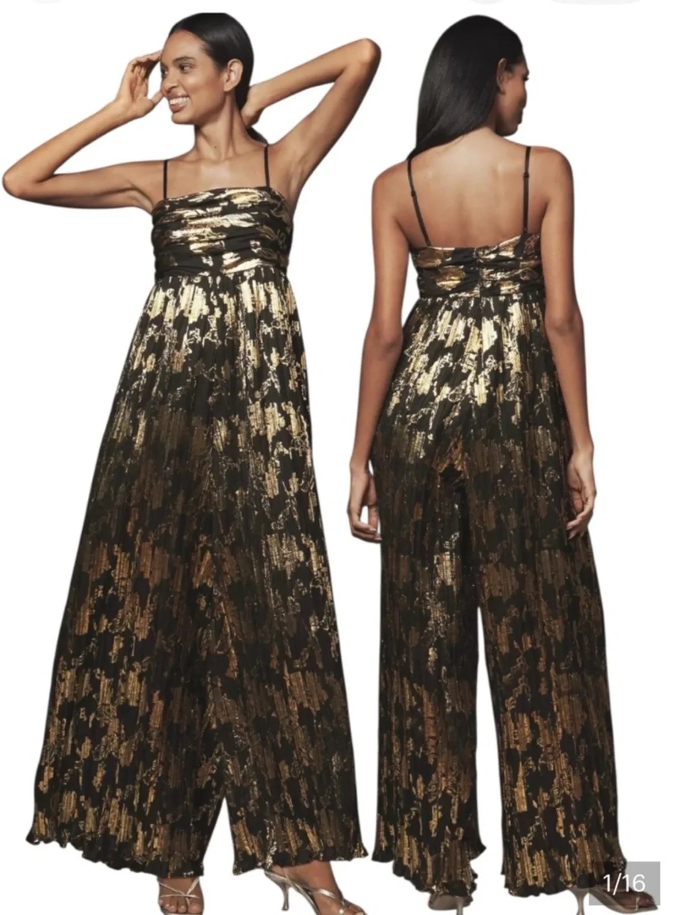Anthropologie women’s HUTCH MABEL FOIL PLEATED JUMPSUIT Sz XS NWT wedding guest